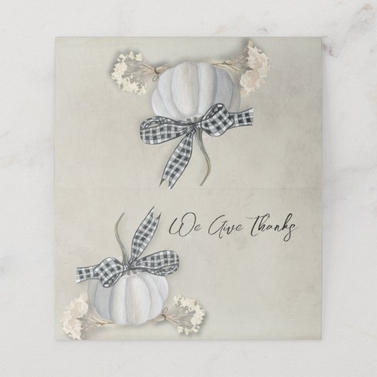 Elegant White Pumpkin Herfst Thanksgiving Plaatskaartje (Buitenkant ongevouwen)