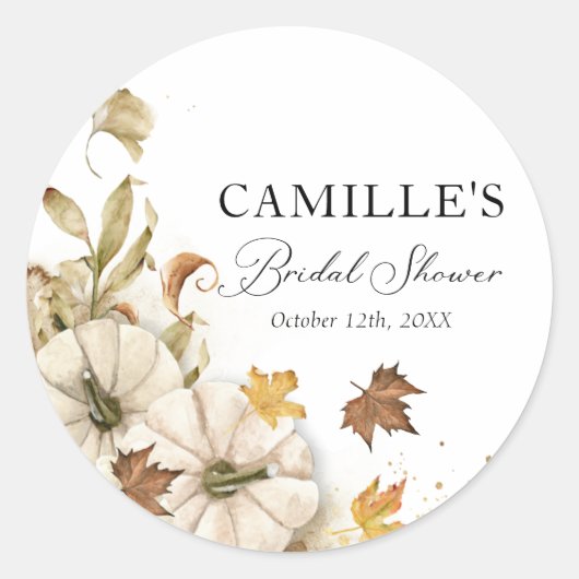 Elegant White Pumpkin Vrijgezellenfeest Round Ronde Sticker (Voorkant)