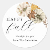Elegant White Pumpkins Happy Herfst Thanksgiving Ronde Sticker (Voorkant)