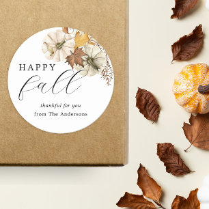 Elegant White Pumpkins Happy Herfst Thanksgiving Ronde Sticker