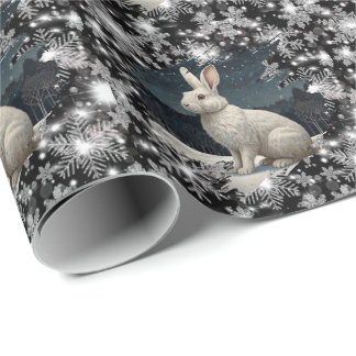 Elegant white rabbit Christmas snowflakes Cadeaupapier