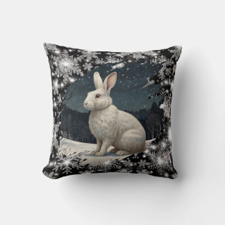 Elegant white rabbit Christmas snowflakes Kussen