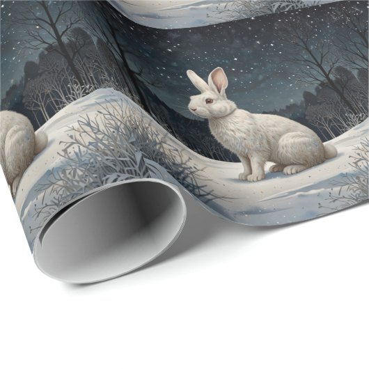 Elegant white rabbit Christmas snowy woodland Cadeaupapier (Rol Hoek)