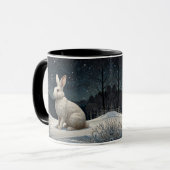 Elegant white rabbit Christmas snowy woodland Mok (Voorkant links)