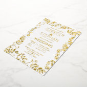 Elegant White Real Gold Floral Wedding Folie Uitnodiging (Gedraaid)