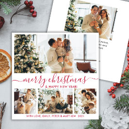 Elegant White Red 4 Foto Collage Kerstfeestje Feestdagenkaart