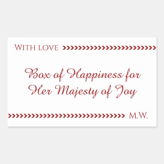 Elegant White & Red “Box of Happiness” Sticker (Voorkant)