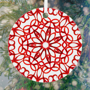 Elegant White & Red Decorative Mandala Cute Xmas Metalen Ornament