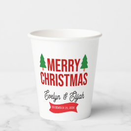 Elegant White Red Green Holiday Celebration Paper  Papieren Bekers