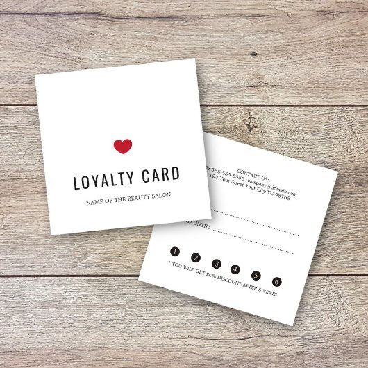 Elegant White Red Heart Beauty Salon Loyalty Kaart