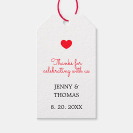Elegant White Red Heart Weddenschap Bedankt Cadeaulabel