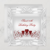 Elegant White Red Hearts Sweet 16 Kaart (Voorkant / Achterkant)