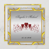 Elegant White Red Hearts Wedding Invitation Kaart (Voorkant / Achterkant)
