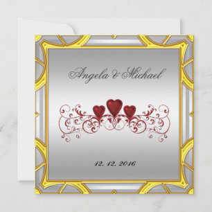 Elegant White Red Hearts Wedding Invitation Kaart