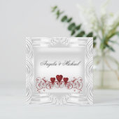 Elegant White Red Hearts Wedding Invitation Kaart (Staand voorkant)