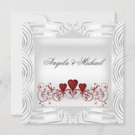 Elegant White Red Hearts Wedding Invitation Kaart