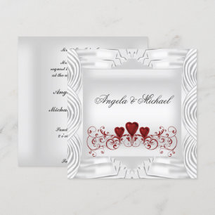 Elegant White Red Hearts Wedding Invitation Kaart