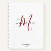 Elegant White Red Script Monogram Sketchbook Notitieboek (Voorkant)