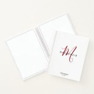 Elegant White Red Script Monogram Sketchbook Notitieboek