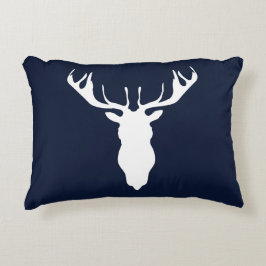 Elegant White Reindeer Silhouette over Navy Blue Accent Kussen