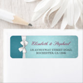 Elegant White Ribbon Turquoise Wedding Address Etiket (Insitu)