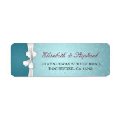 Elegant White Ribbon Turquoise Wedding Address Etiket (Voorkant)