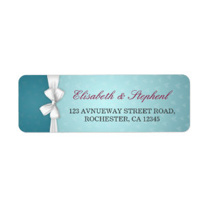 Elegant White Ribbon Turquoise Wedding Address Etiket