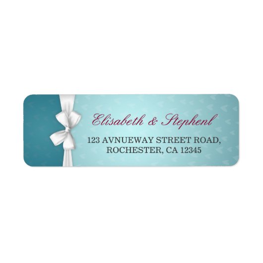Elegant White Ribbon Turquoise Wedding Address Etiket (Voorkant)