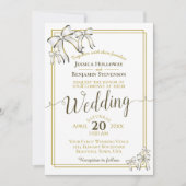 Elegant White Ribbons Gold Wedding Kaart (Voorkant)