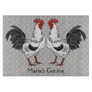 Elegant White Rooster Glass Cutting Board Snijplank