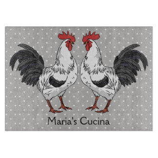 Elegant White Rooster Glass Cutting Board Snijplank