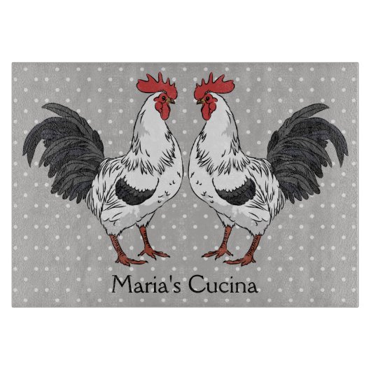 Elegant White Rooster Glass Cutting Board Snijplank (Voorkant)