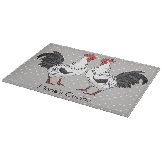 Elegant White Rooster Glass Cutting Board Snijplank (Hoek)