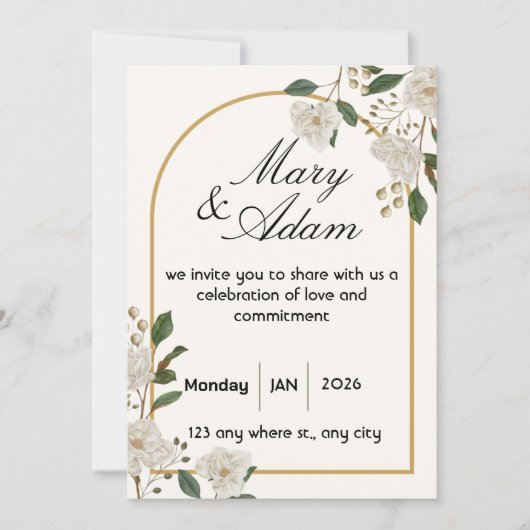 Elegant White Rose Arch Wedding Invitation Kaart (Voorkant)