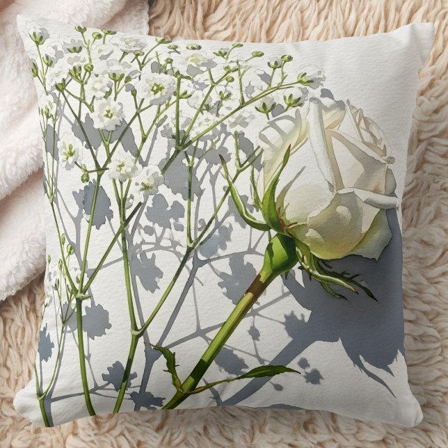 Elegant White Rose Baby's Breath Kussen (Creator heeft geüpload)