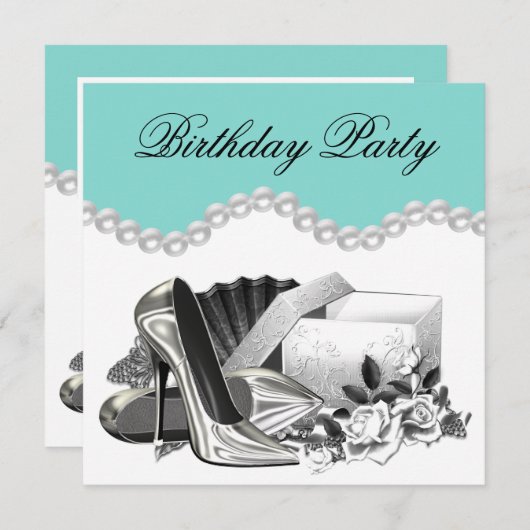 Elegant White Rose Blauwgroen Blue verjaardagsfees Kaart (Voorkant / Achterkant)