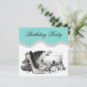 Elegant White Rose Blauwgroen Blue verjaardagsfees Kaart (Staand voorkant)