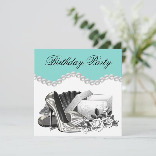 Elegant White Rose Blauwgroen Blue verjaardagsfees Kaart (Staand voorkant)