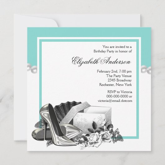 Elegant White Rose Blauwgroen Blue verjaardagsfees Kaart (Achterkant)