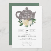 Elegant White Rose Bridal Tea Invitation Kaart (Voorkant / Achterkant)