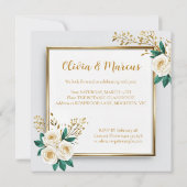 Elegant White Rose & Champagne Gold Wedding Card (Achterkant)