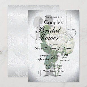 Elegant White Rose Couple's Vrijgezellenfeest Kaart