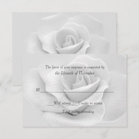 Elegant White Rose Custom Wedding Response Kaart (Voorkant / Achterkant)