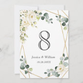 Elegant White Rose Eucalyptus Weddenschap Table Nu Kaart (Achterkant)