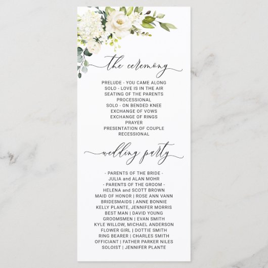 Elegant White Rose Eucalyptus Wedding Ceremony Pro Programmakaart (Achterkant)