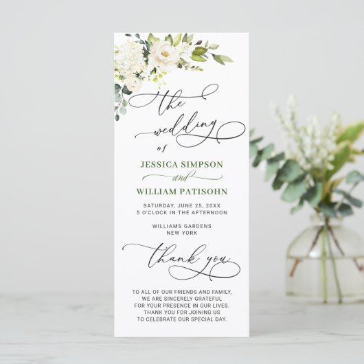 Elegant White Rose Eucalyptus Wedding Ceremony Pro Programmakaart (Staand voorkant)
