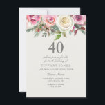 Elegant White Rose Floral 40th Birthday Invite Kaart<br><div class="desc">Elegant White Rose Floral 40th Birthday Nodig prachtig elegant floral waterverf design Volledig  / gepersonaliseerd</div>