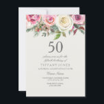 Elegant White Rose Floral 50th Birthday Invite Kaart<br><div class="desc">Elegant White Rose Floral 50th Birthday Nodig prachtig elegant floral waterverf design Volledig  / gepersonaliseerd</div>