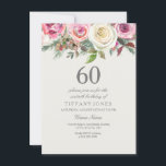 Elegant White Rose Floral 60th Birthday Invite Kaart<br><div class="desc">Elegant White Rose Floral 60th Birthday Nodig prachtig elegant floral waterverf design Volledig  / gepersonaliseerd</div>