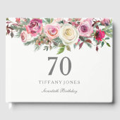 Elegant White Rose Floral 70th Birthday Guest Book Gastenboek (Voorkant)